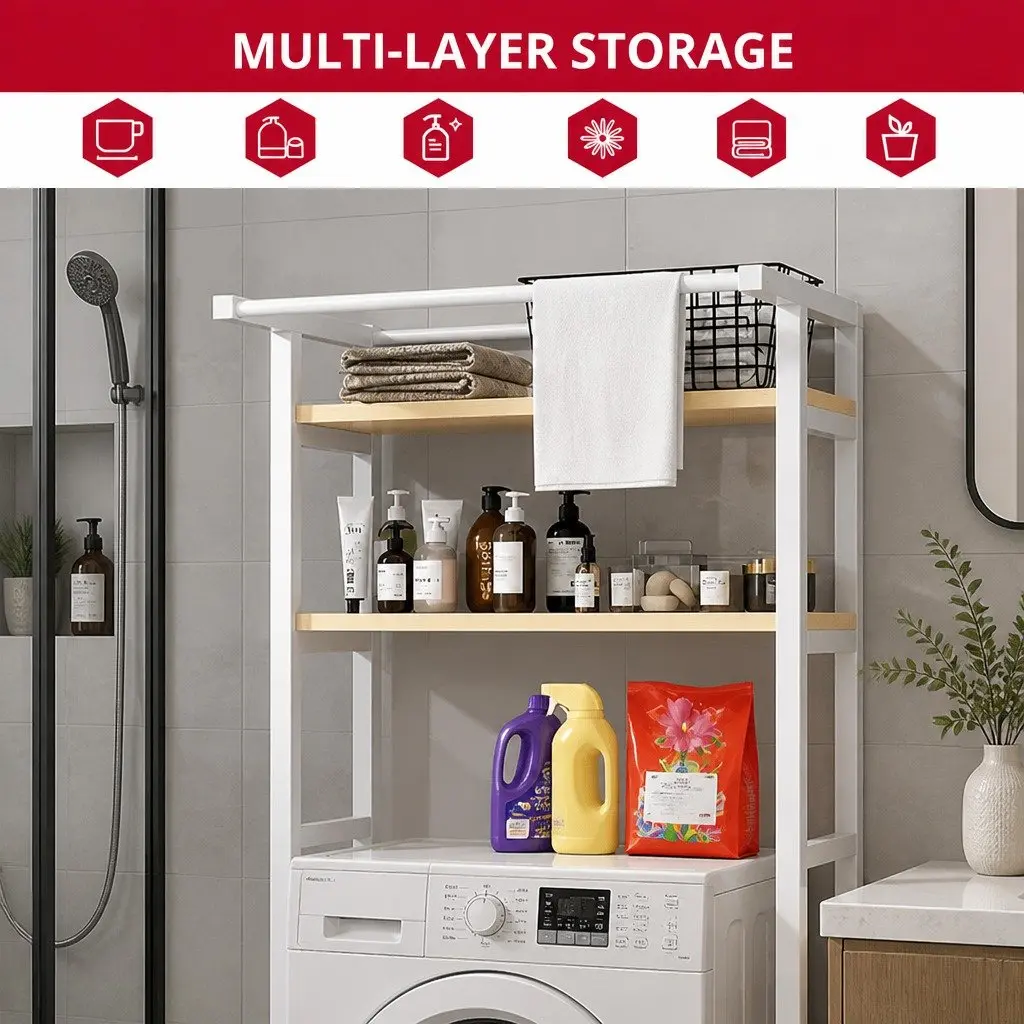 3-Tier Over Washing Machine Storage Rack Laundry Shelf Organizer Bathroom Toilet