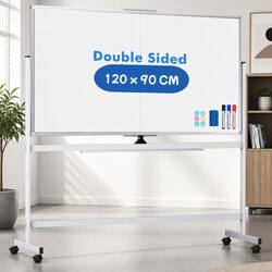 Double-Sided Magnetic Whiteboard 120x90cm Mobile Reversible Writing Board