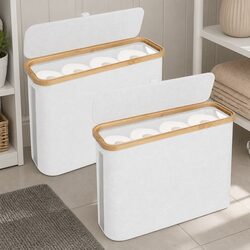 Toilet Paper Storage Basket 2 Pack Holds 12 Rolls Bamboo Lid Handle Bathroom