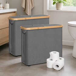 Toilet Paper Storage Basket 2 Pack Holds 12 Rolls Bamboo Lid Handle RV Closet
