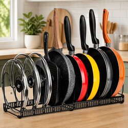 Expandable Pot Pan Organizer Rack Cabinet Storage 10 Adjustable Dividers Lid