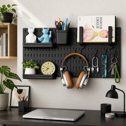 Pegboard Wall Organizer Kit 2 Black Modular Panels 10 Accessories Office Gaming