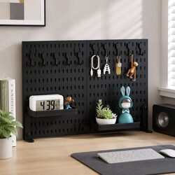 Desk Pegboard Organizer Kit 2 Pack with Hooks Tray Mount Office Gaming Workspace