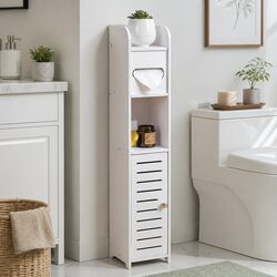 Slim Bathroom Cabinet Toilet Paper Holder Storage Organiser Tall Narrow Shelf