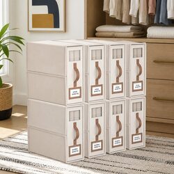 Bed Sheet Organizer Set of 8 Storage Boxes with Handle Clear Window Bedding