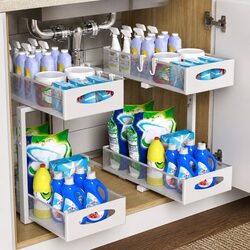 Under Sink Organizer 2 Pack Pull Out Sliding Cabinet Storage Shelf Height