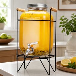 5L Glass Drink Dispenser with Metal Stand Stainless Steel Tap Wide Mouth