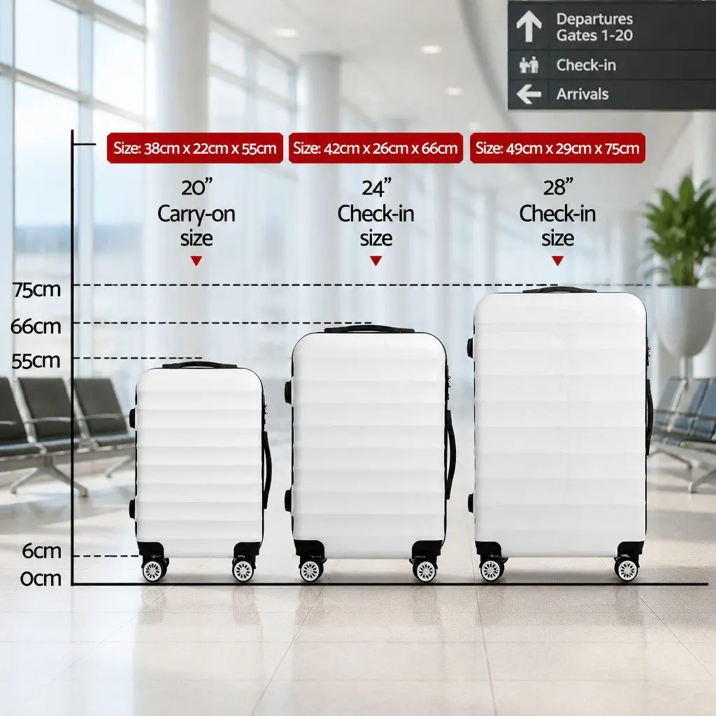 Luggage Set 3 Piece 20 24 28 Inch Hard Shell Suitcase TSA Lock Spinner White
