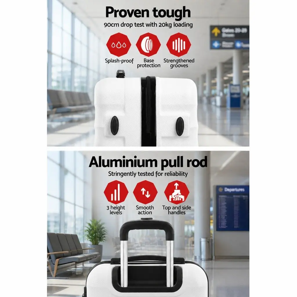 Luggage Set 3 Piece 20 24 28 Inch Hard Shell Suitcase TSA Lock Spinner White