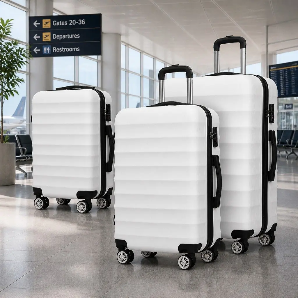 Luggage Set 3 Piece 20 24 28 Inch Hard Shell Suitcase TSA Lock Spinner White