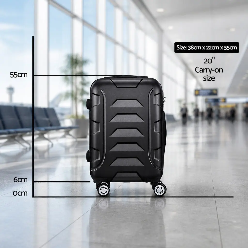 20 Inch Hard Shell Luggage Carry On Suitcase with Spinner Wheels Code Lock Black