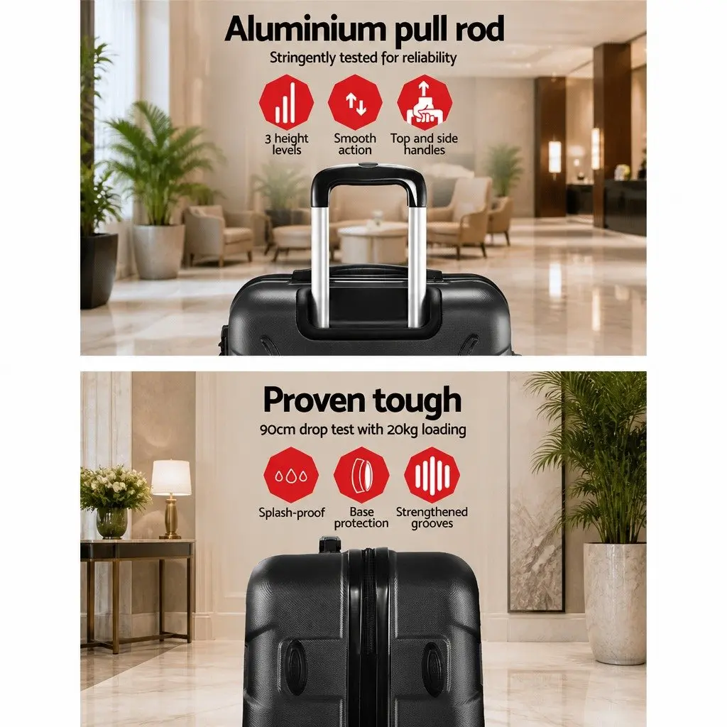 3 Piece Luggage Set Hard Shell Suitcase 20 24 28 Inch Black Spinner Wheels