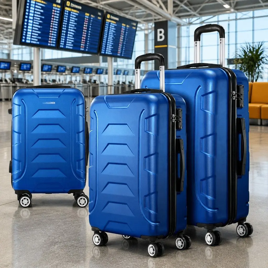 Luggage Set Hard Shell 3 Piece 20 24 28 Inch Blue Suitcase Spinner Wheels