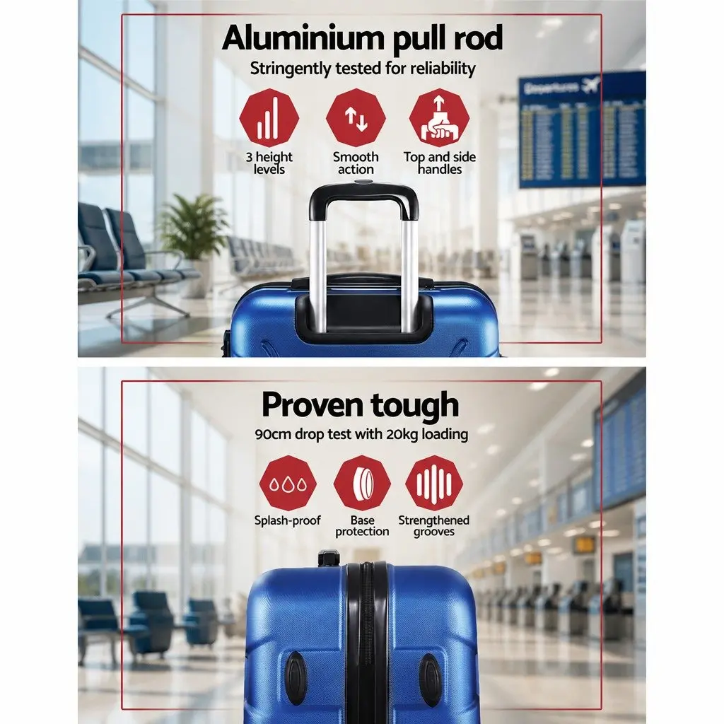 Luggage Set Hard Shell 3 Piece 20 24 28 Inch Blue Suitcase Spinner Wheels