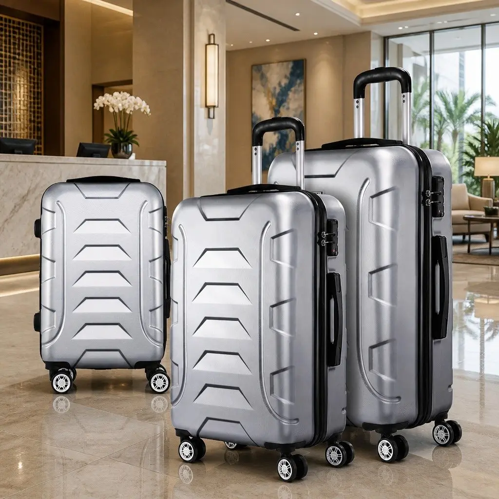 3 Piece Luggage Set Hard Shell Suitcase 20 24 28 Inch Silver