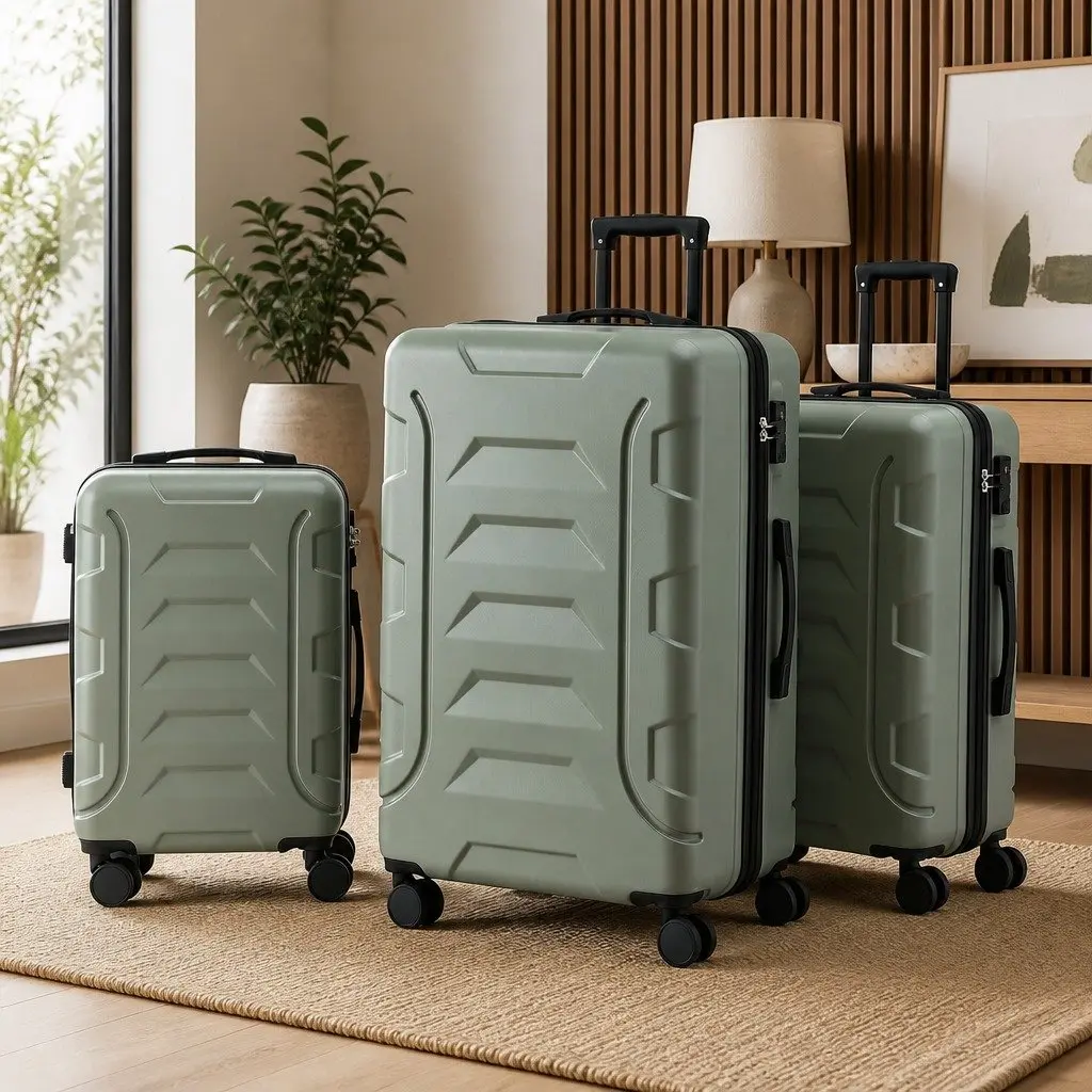 Luggage Suitcase Set Hard Shell 3 Piece Lightweight Grey Green