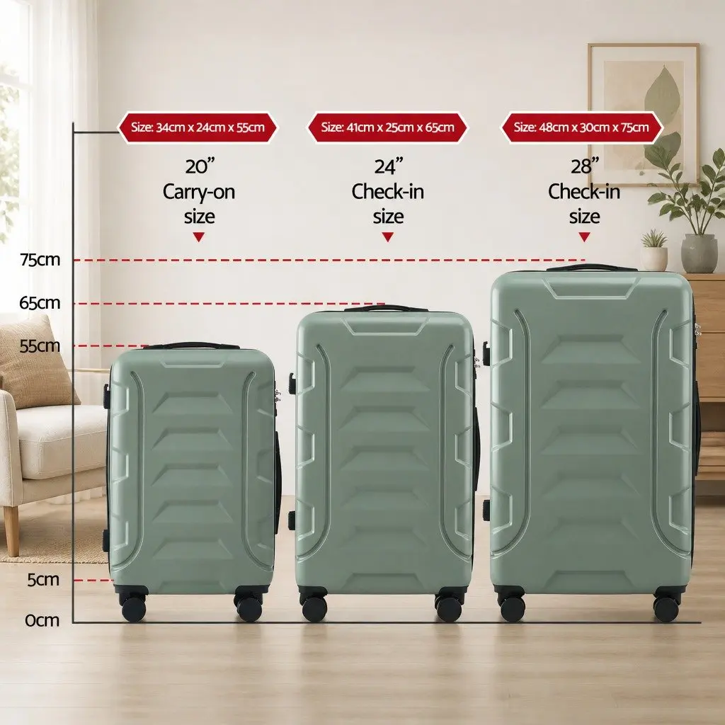 Luggage Suitcase Set Hard Shell 3 Piece Lightweight Grey Green
