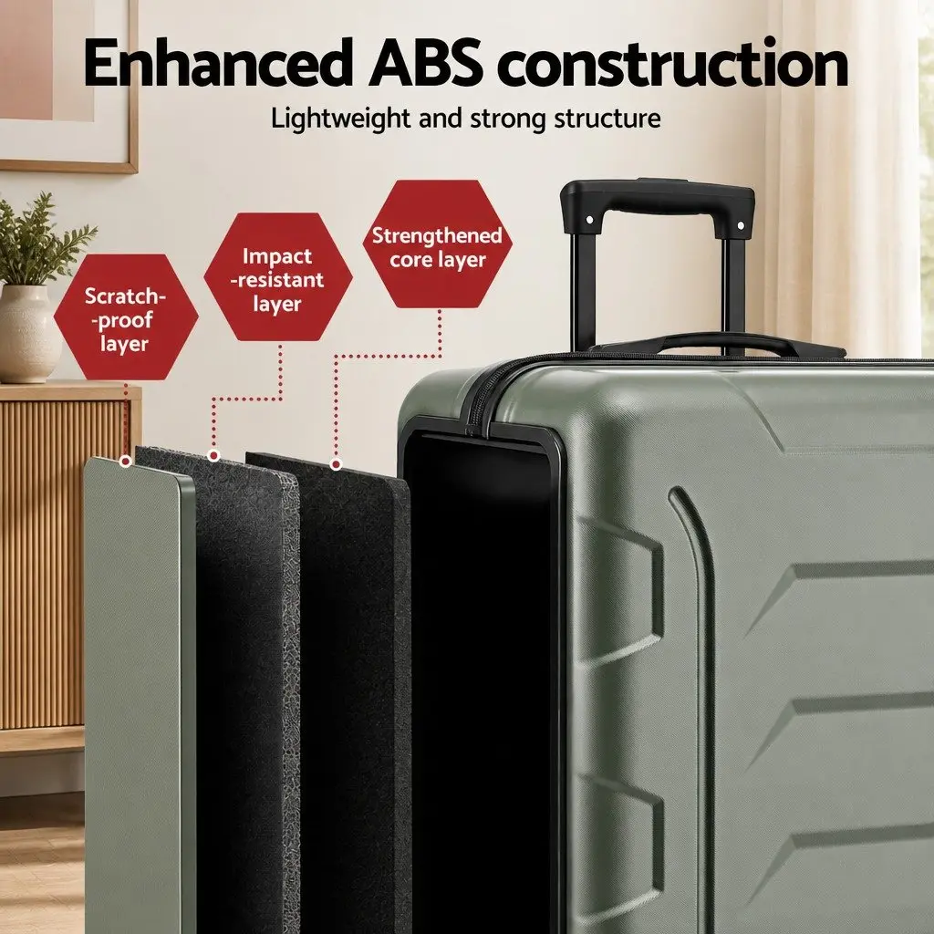 Luggage Suitcase Set Hard Shell 3 Piece Lightweight Grey Green