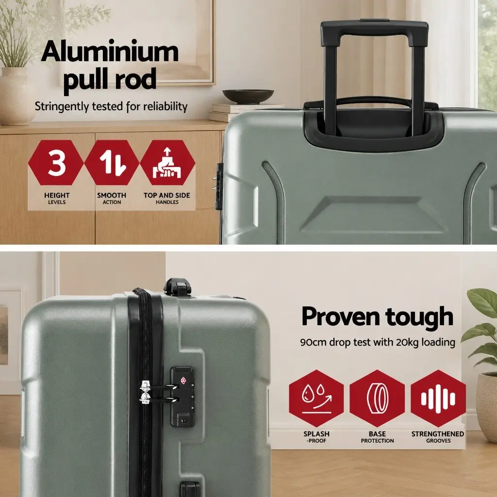 Luggage Suitcase Set Hard Shell 3 Piece Lightweight Grey Green