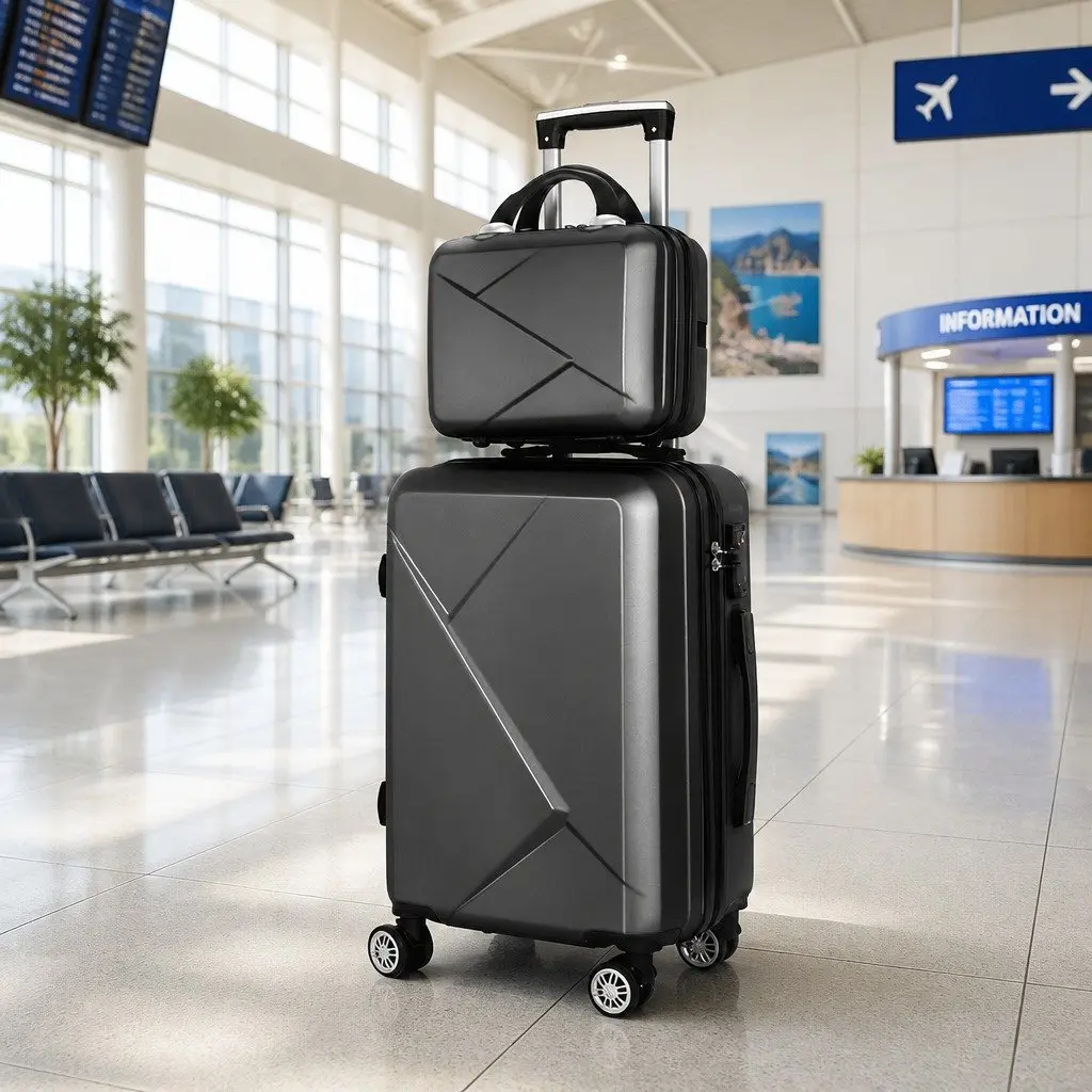 Hard Shell Luggage Set Lightweight 20 Inch and 12 Inch Black 2 Piece