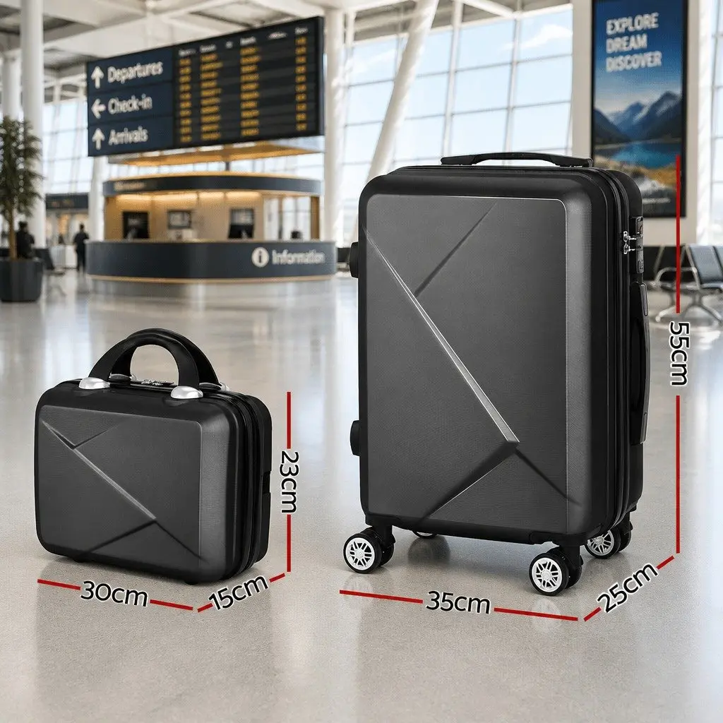 Hard Shell Luggage Set Lightweight 20 Inch and 12 Inch Black 2 Piece