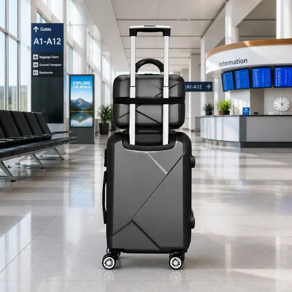 Hard Shell Luggage Set Lightweight 20 Inch and 12 Inch Black 2 Piece