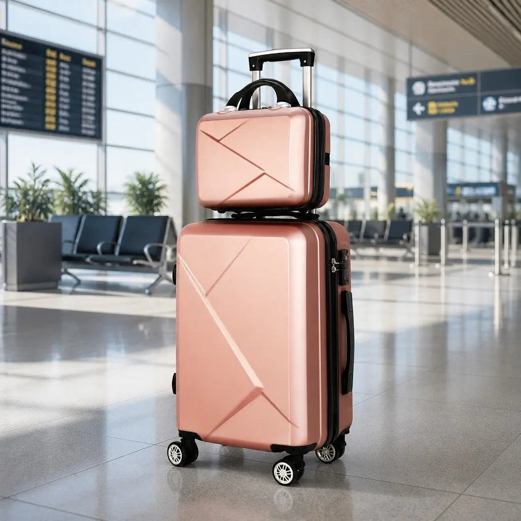 2 Piece Luggage Set Hard Shell Suitcase 20 Inch and 12 Inch Rose Gold