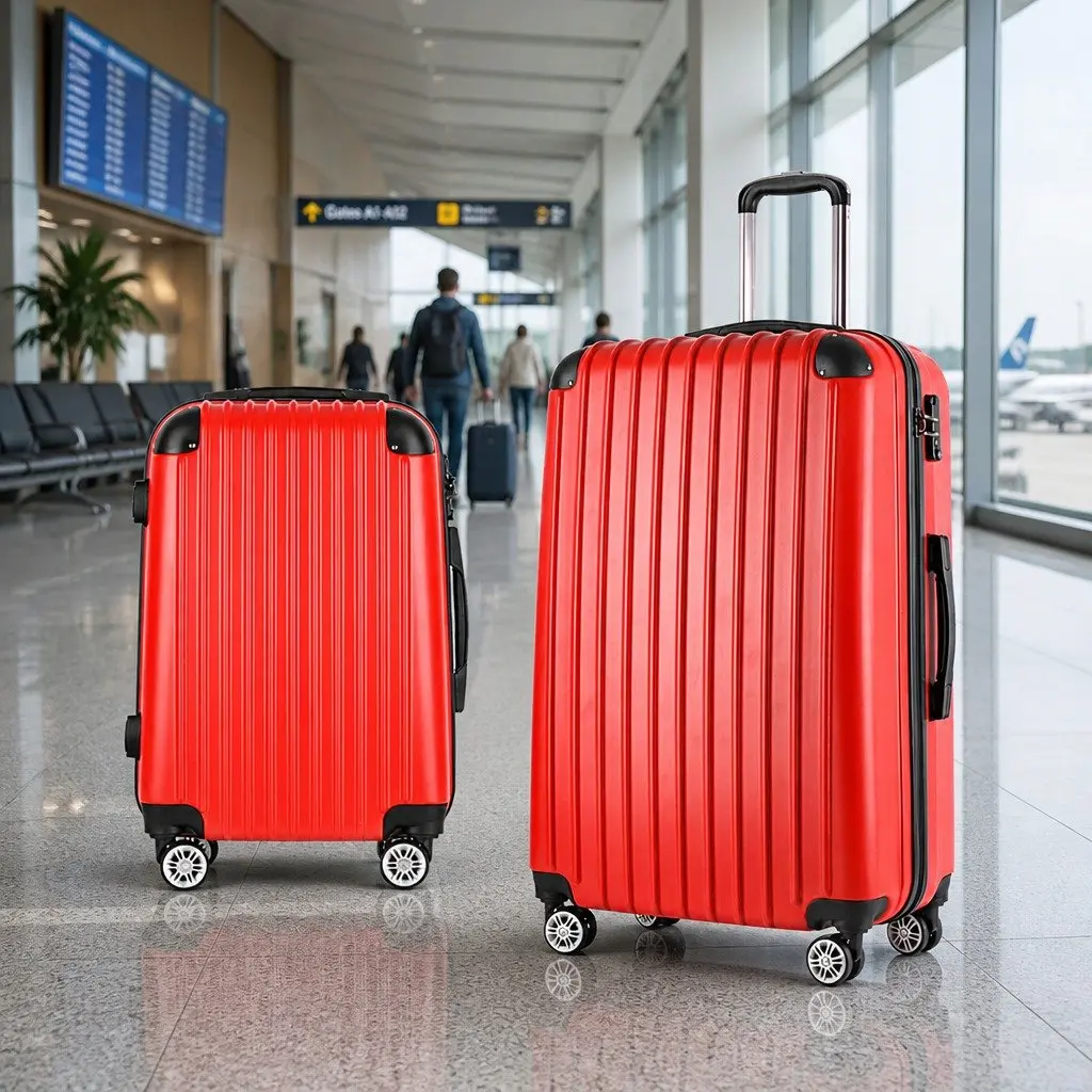 Hard Shell Luggage Set 2 Piece 20 Inch 28 Inch Carry On Suitcase Red