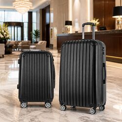 2 Piece Hard Shell Luggage Set 20in 28in Carry On Travel Suitcase Trolley Dark
