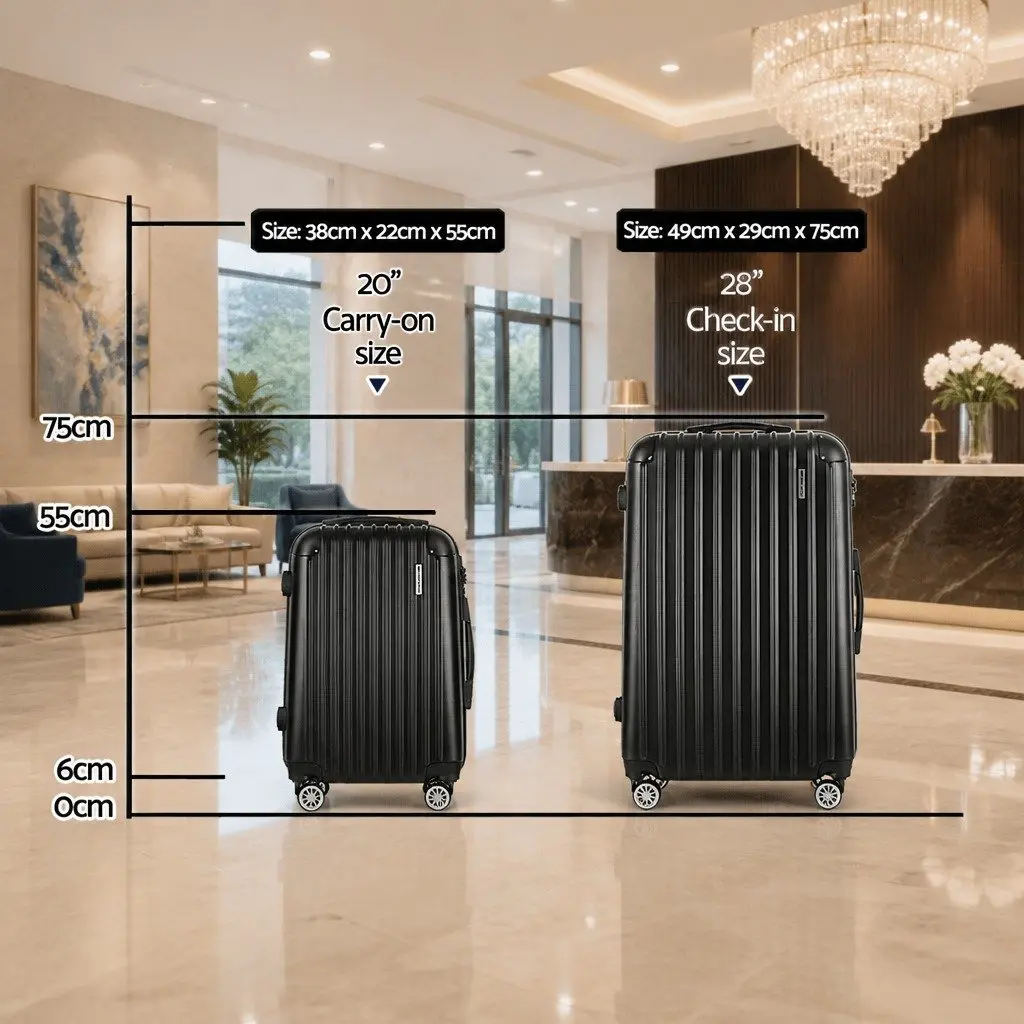 Hard Shell Luggage Set 2 Piece 20in 28in Carry On Travel Suitcase Dark Grey