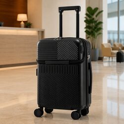 20" Carry On Front Pocket Luggage Suitcase TSA Lock Spinner Wheels Black