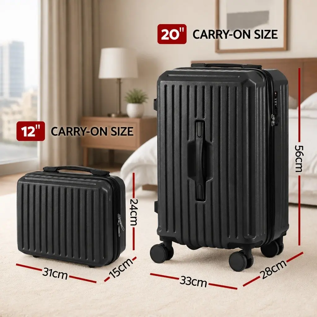 Trunk Luggage Suitcase Set 2pcs Travel Carry On Case 12" 20" Lock Black
