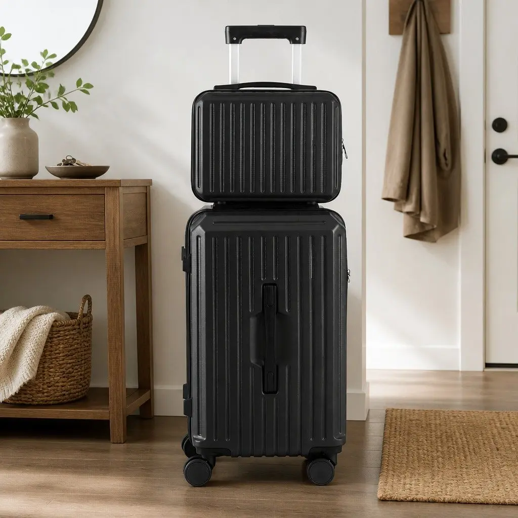 Trunk Luggage Suitcase Set 2pcs Travel Carry On Case 12" 20" Lock Black