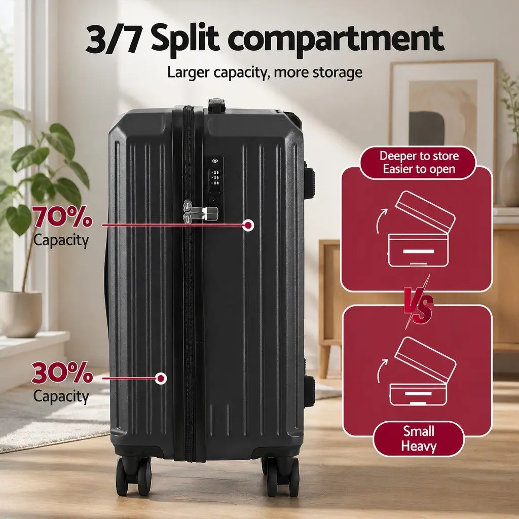 Trunk Luggage Suitcase Set 2pcs Travel Carry On Case 12" 20" Lock Black