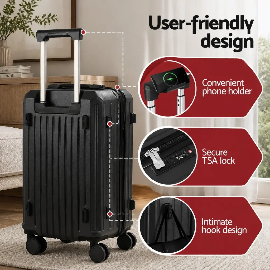 Trunk Luggage Suitcase Set 2pcs Travel Carry On Case 12" 20" Lock Black