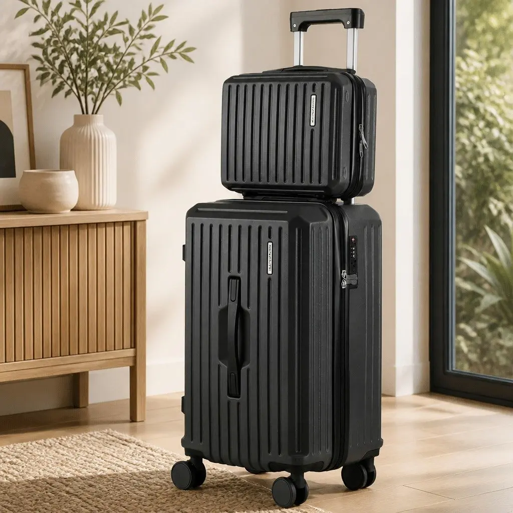 Trunk Luggage Suitcase Set 2pcs Travel Carry On Case 12" 20" Lock Black
