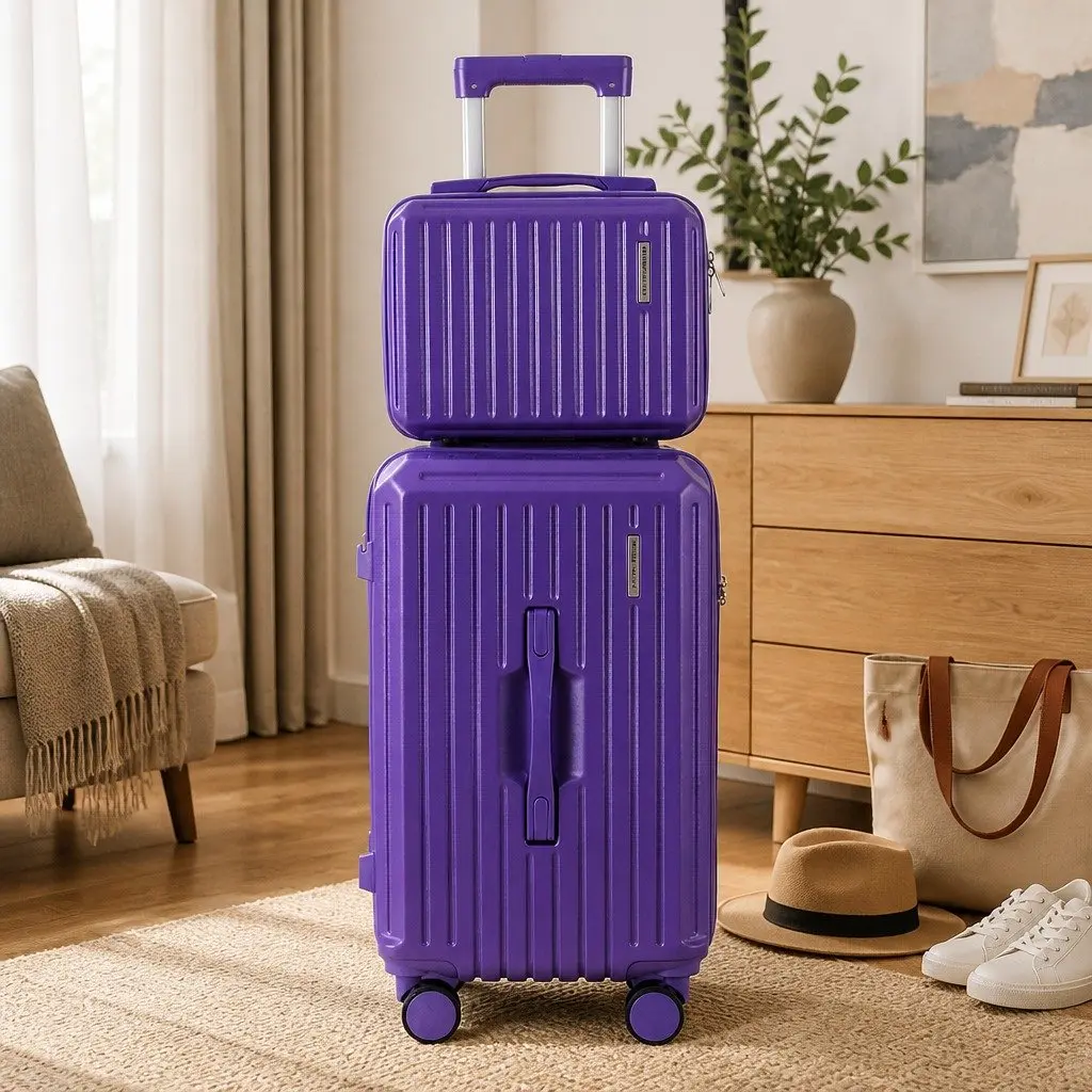 Trunk Luggage Suitcase Set 2 Piece Hard Shell Travel Carry On 12 Inch 20 Inch Purple