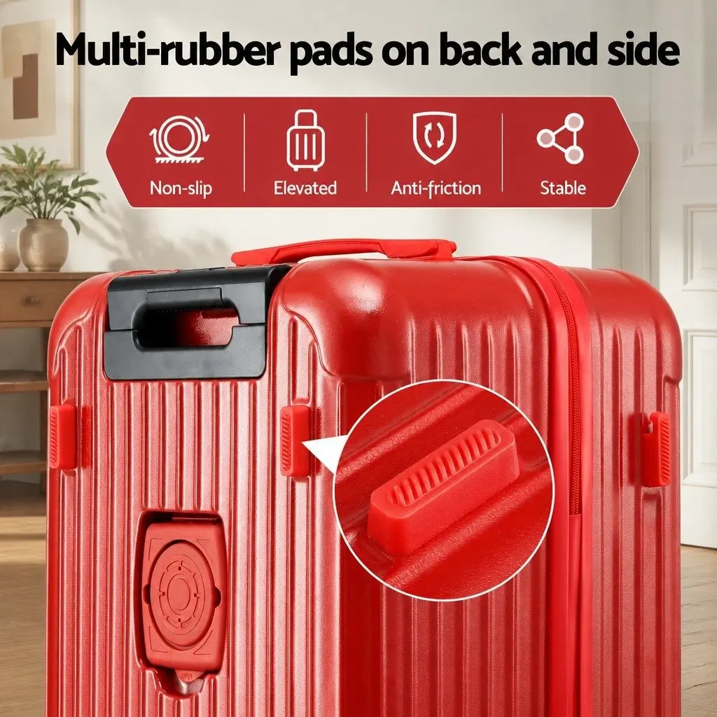 28" Trunk Luggage Suitcase Hard Case Travel Trolley Bag USB Port Red