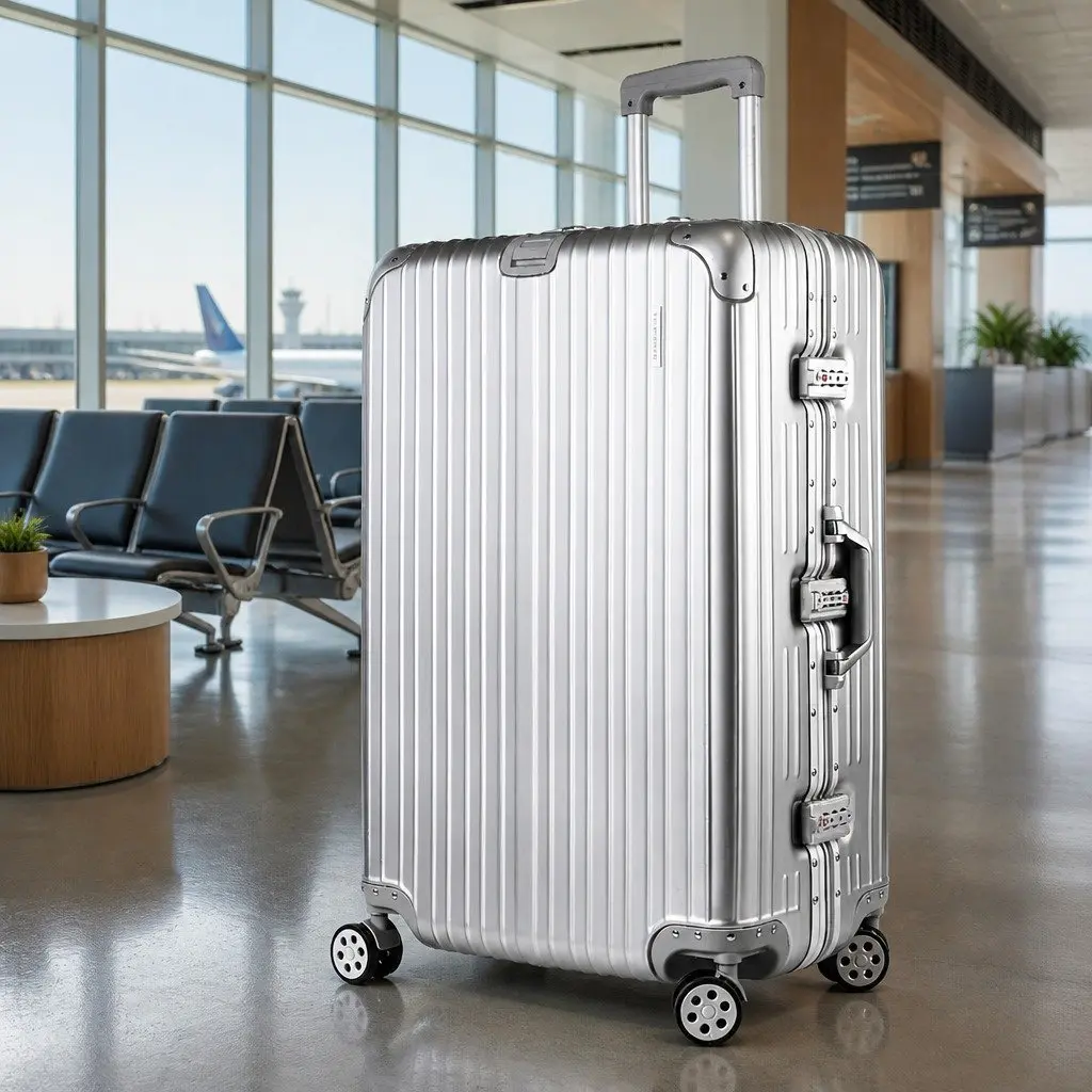 28 Inch Hard Shell Luggage TSA Lock Suitcase Aluminium Frame Silver