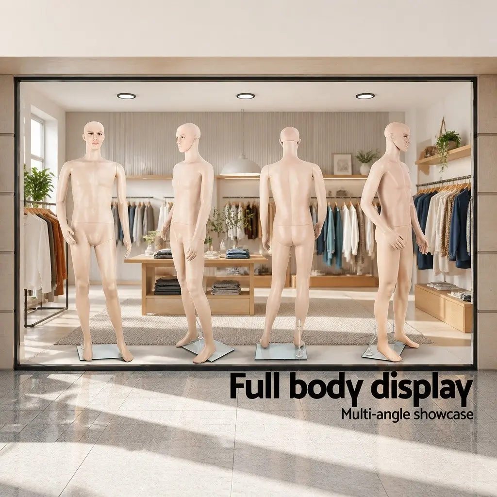 Full Body Male Mannequin Adjustable Arms Head 186cm Skin Colour Retail Display