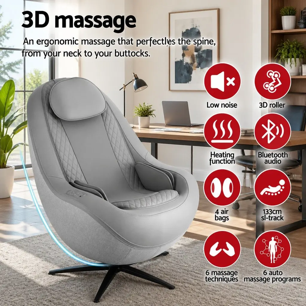Massage Chair 3D Roller Grey Electric Recliner Home Spa Therapeutic