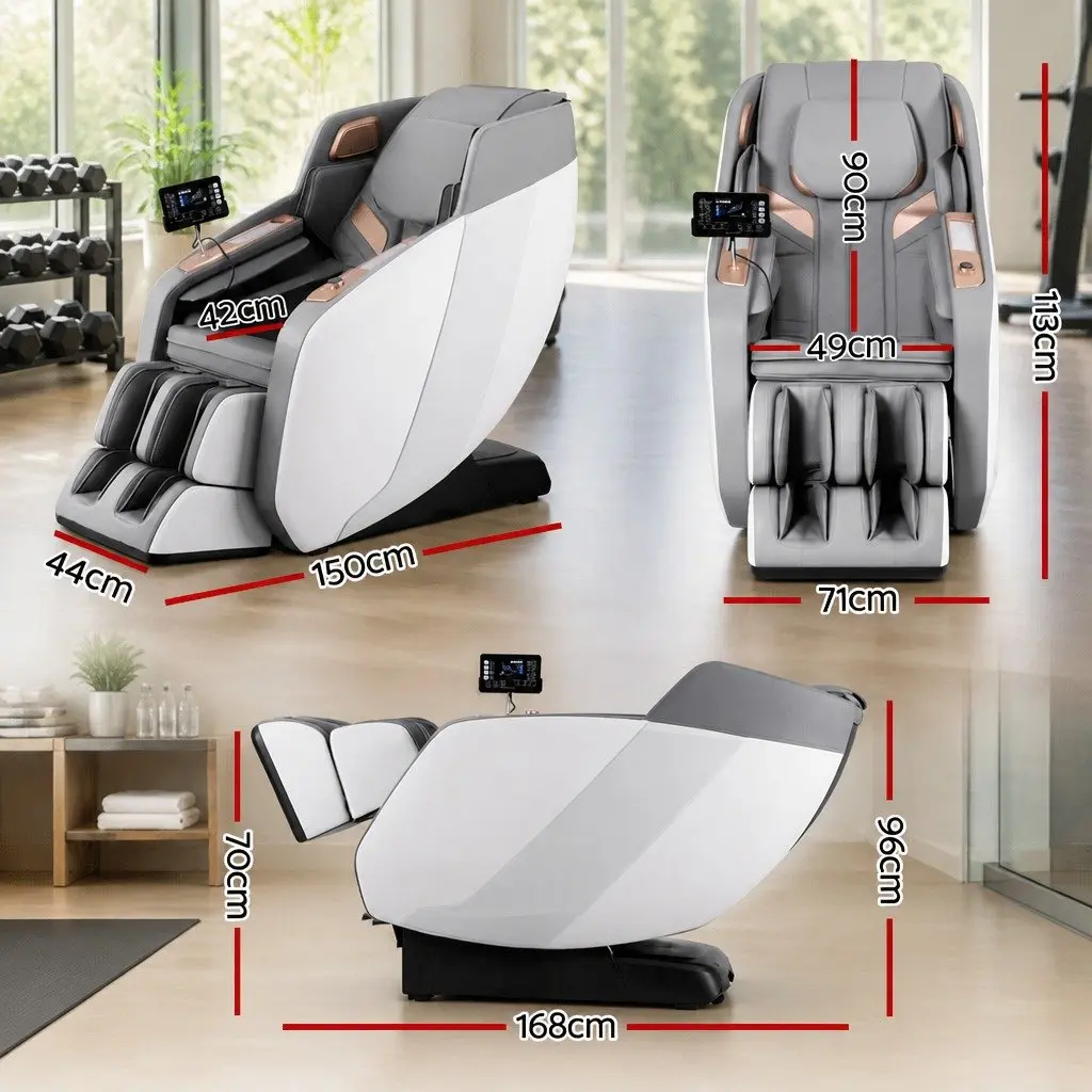 Electric Massage Chair Full Body Airbag Heat Therapy Bluetooth Speaker White Grey PU Leather