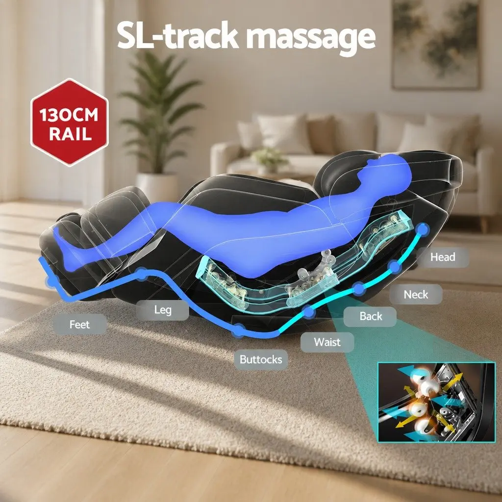 Massage Chair Electric Recliner 3D Full Body Massager 130cm SL-track Grey Leather