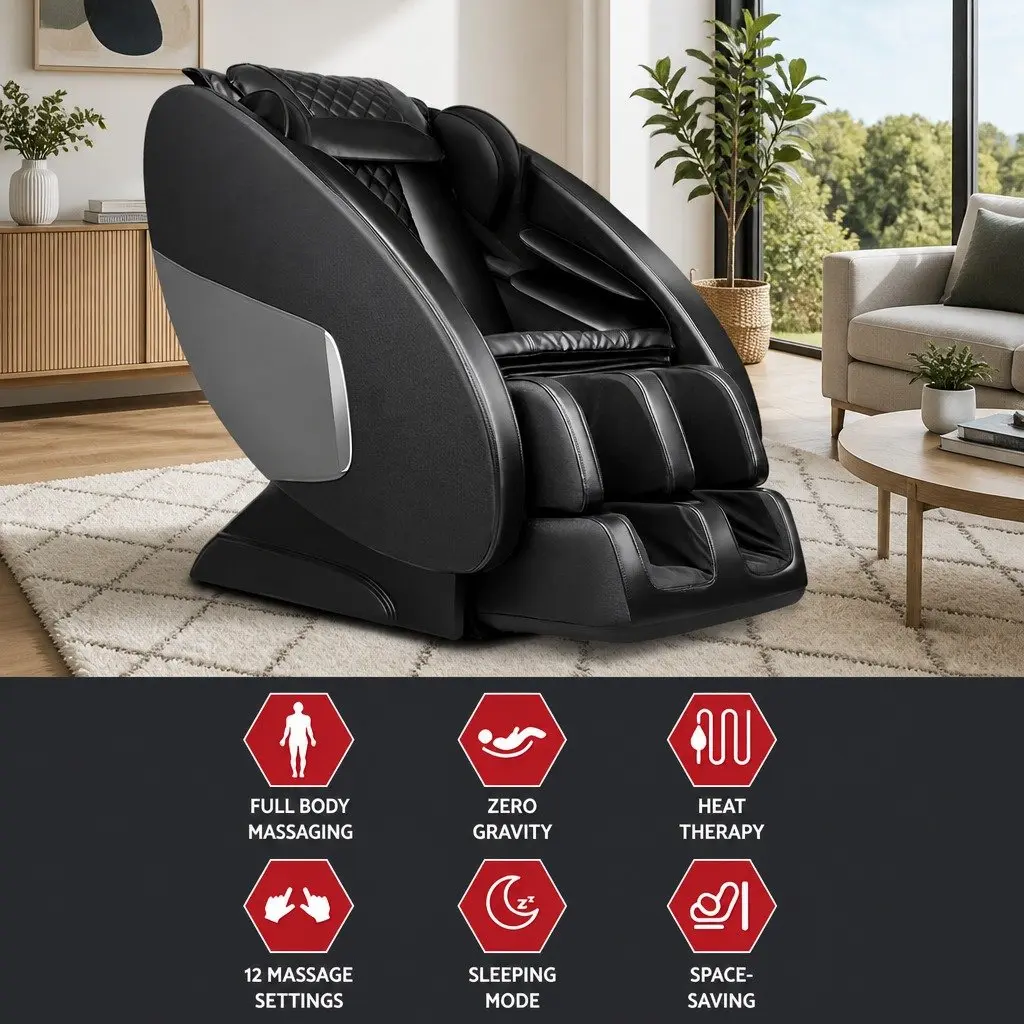 Electric Massage Chair Recliner Zero-Gravity Full Body Heated Black