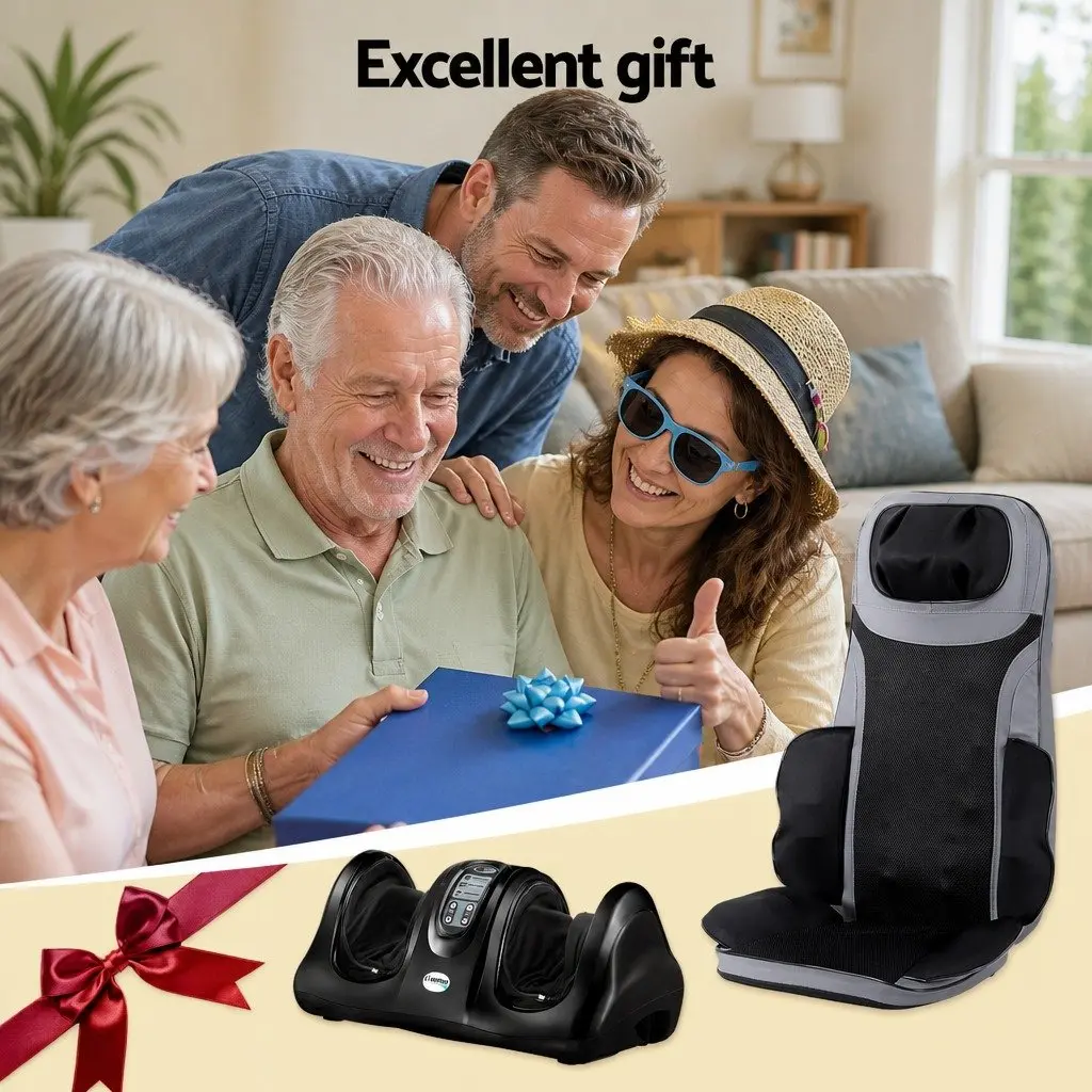Massage Seat Cushion with Foot Massager Full Back Heating 8-Node Black