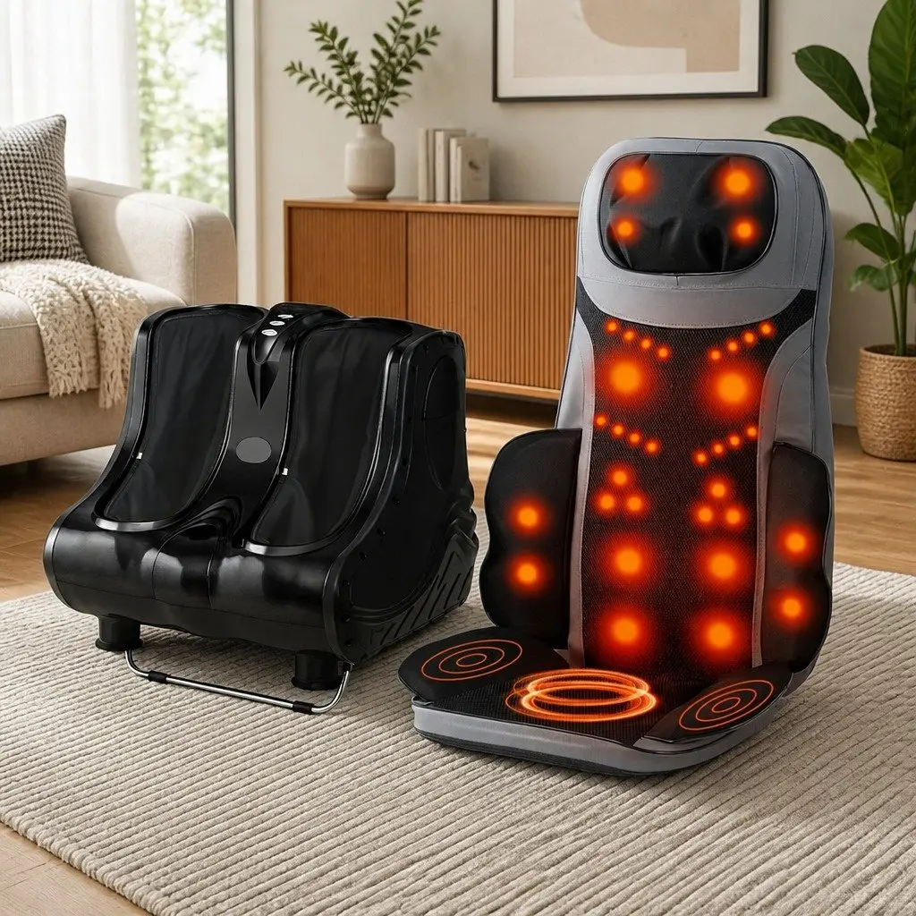 Full Body Massage Cushion Seat with Foot Leg Calf Massager Heating Black