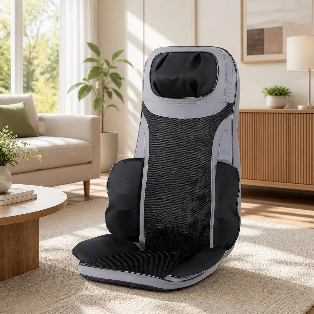 Full Back Massage Seat Cushion with Heating 8-Node Kneading Vibration Black