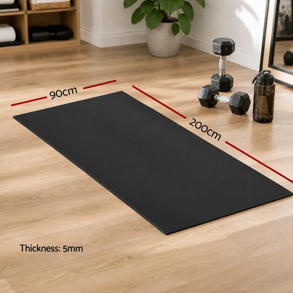 Exercise Equipment Mat Anti-Slip 2M Black TPE for Treadmill Yoga Gym Floor
