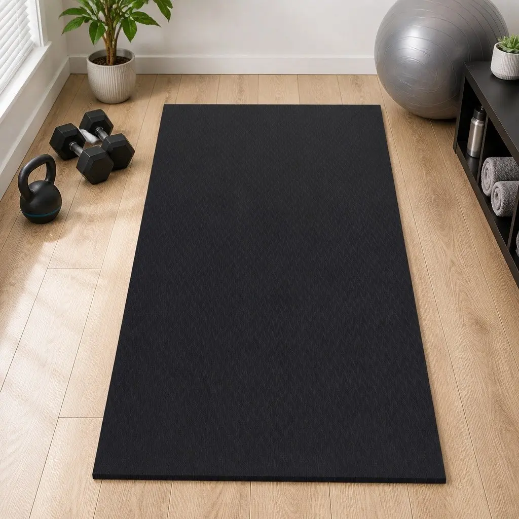 Exercise Equipment Mat Anti-Slip 2M Black TPE for Treadmill Yoga Gym Floor