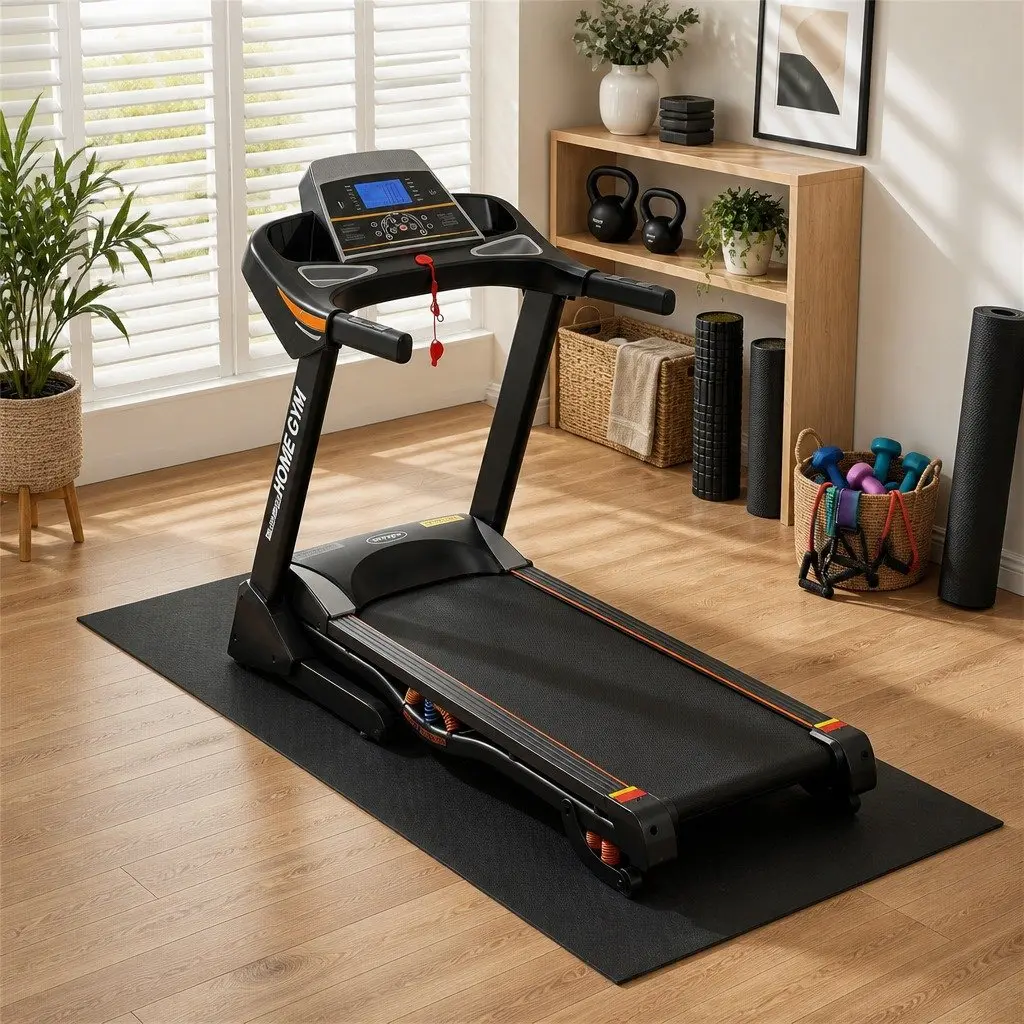 Exercise Equipment Mat Anti-Slip 2M Black TPE for Treadmill Yoga Gym Floor